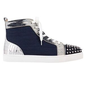 Authentic Christian Louboutin Lou Spikes Orlato Flat in Version Marine sz 45